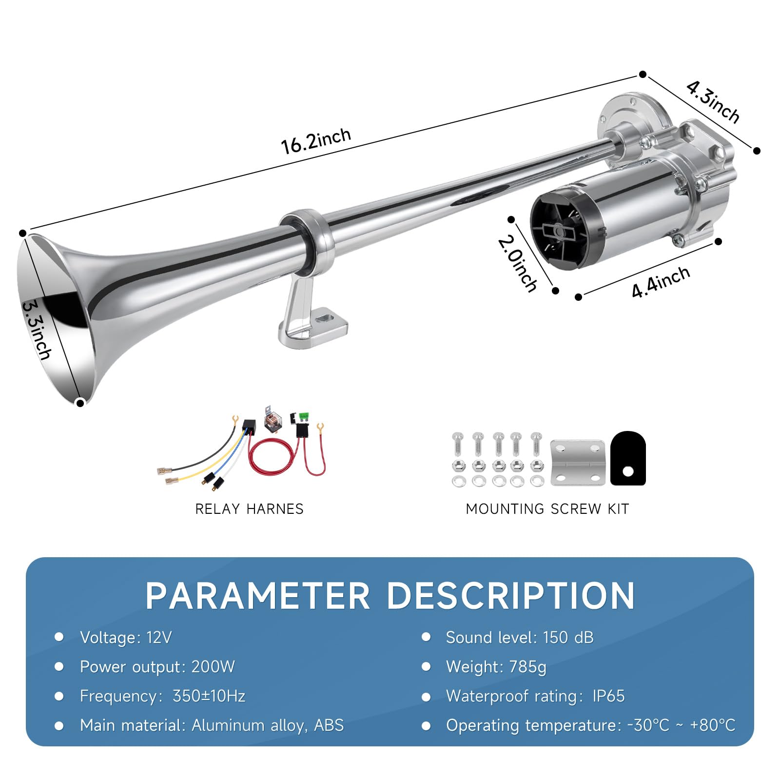 BANHAO Air Horn for Truck Boats Cars 12V 150db Super Loud Truck Train Horns Kit with Air Compressor Single Trumpet car horn for Vehicles SUV Train Pickup