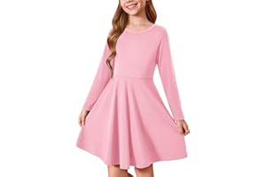 Haloumoning Girls Long Sleeve T-Shirt Dresses Kids Fall A-Line Twirly Skater Dresses 5-14 Years