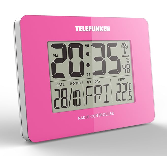Wecker Funkwecker Funkuhr Funk digital LCD DCF Funk Uhr mit Thermometer Kalender Innentemperatur Wochentag Datum Monat 10 x 3