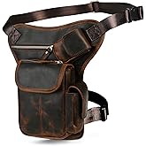 Handadsume Water Resistant Canvas + Leather Motorcycle Travel Fanny Waist Pack Drop Thigh Leg Bag Pouch For Men Women FB913-5