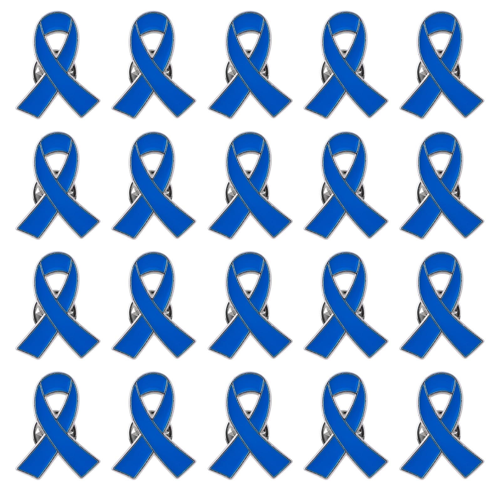WANDIC Ribbon Pin Charms, Metal Awareness Lapel Ribbon Brooch Mixed Color Lapel Badges Hope Pins Enamel Jewelry for Decoration (Blue, 20) โ image 1