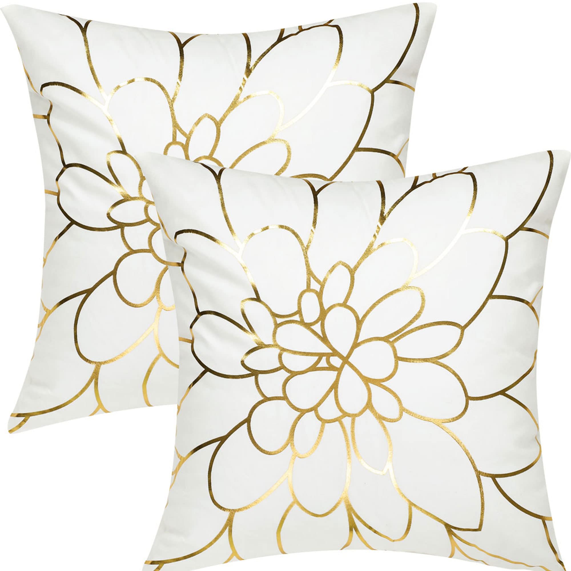 sourcing map Throw Pillow Cover Floral Print Decorative Pillowcases Bronzing Flannelette Gold Waist Lumbar Cushion Cover 18x18 Inches