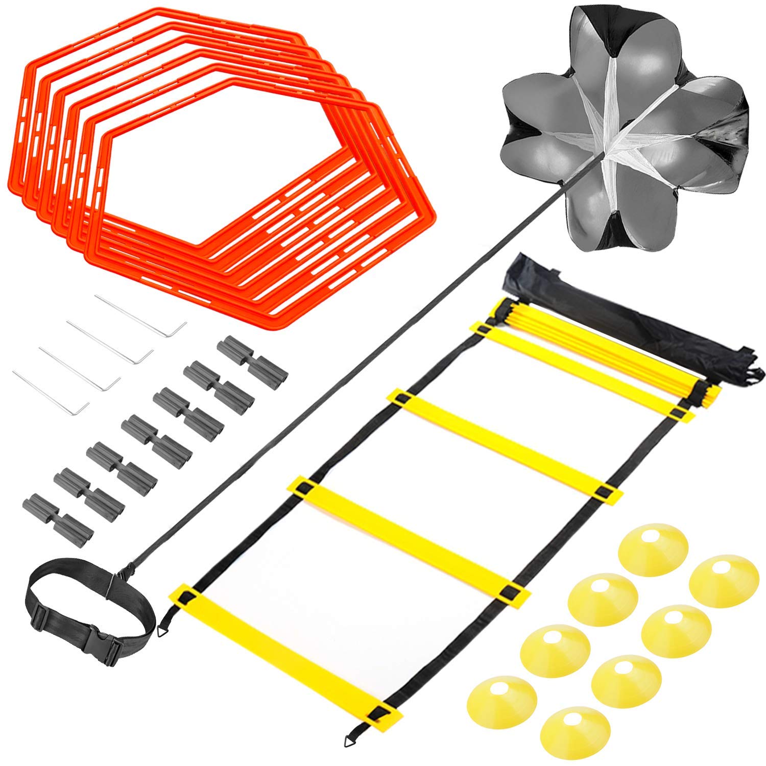 Sportout Football Training Accessories 6 m Training Ladder, Coordination Ladder for Football Training, Resistance Parachute for Improving Coordination, Speed and Strength