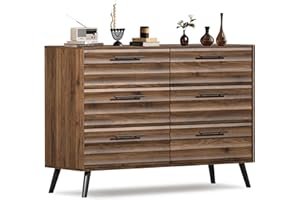 CATMIX 6 Drawer Dresser, Wood Dresser for Kids Baby Bedroom, Fluted Mid Century Modern Nursery Dressers with Solid Wood Legs, Large Wooden Closet Clothes Storage Organizer for Bedroom