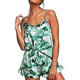 Vettres Women's Vibrant Printed Pajamas Set 2 Piece Satin Lingeries Pjs Set Cami Shorts with Pockets Sleepwear