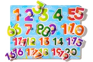 LURLIN Wooden Puzzles for Toddlers 1-3, 6 Pack Peg Puzzles with Wire Puzzle Holder Rack for Kids, Learning Educational Puzzles for Baby Puzzles 12-18 Months (Numbers)