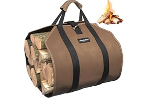 AMAGABELI GARDEN & HOME Firewood Carrier Waxed Canvas Firewood Bag Heavy Duty Large Fireplace Carrier Durable Log Tote Fire Wood Carring Bag with Handles Wood Sling Holder Cabin Stove Accessories