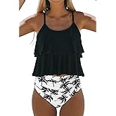 Beachsissi Women Two Layer Falbala Design Tankini Set High Waisted 2 Piece Swimsuit