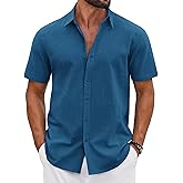COOFANDY Mens Button Down Shirts Short Sleeve Casual Shirt Cotton Summer Beach Linen Wedding Shirts