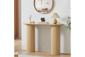 RUSTYER Fluted Console Table, Farmhouse Oval Curved Entryway Table with Storage and Fluted Wood Legs, Narrow Sofa Table Small Long Entry Table for Entrance, Hallway, Living Room (Natural)