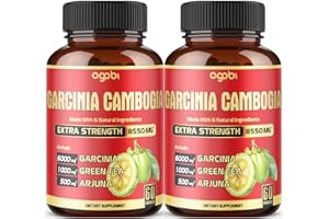 AGOBI 6in1 Garcinia Cambogia Extract Capsules 4 Months - 20:1 Extract 8550mg with Organic Green Tea, Arjuna, Garlic Bulb, Turmeric & Black Pepper - Balace Body, Mood & Immune Support - 2 Packs 60 Counts