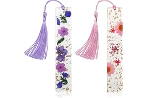 Kaluofan 2PCS Dried Flower Bookmarks with Tassels, Durable Handmade Dried Flower Resin Bookmarks, Pretty and Increase Reading