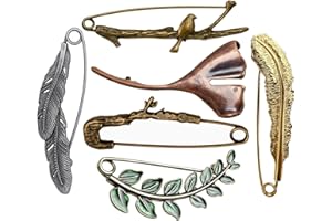 A&H ZIER 6PCS Extra Large Decorative Fashion Safety Pins for Clothing Giant Retro Sweater Lapel Pins – Vintage Brooch Pins for Women (Mixed colors)