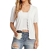 GRECERELLE Womens Summer Lightweight Short Sleeve Cropped Cardigan V-Neck Knit Sweater Shrug for Dressy