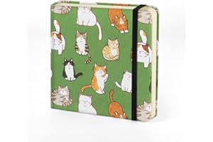 Mifuner Small Square 4.8x4.8 80gsm Mini Notebooks Blank Pages Sketchbooks Travel Journal Pocket Hardcover Paint Writing Notebook Blank Diary Memo Planner Sketchbook Fabric Cover, Cat
