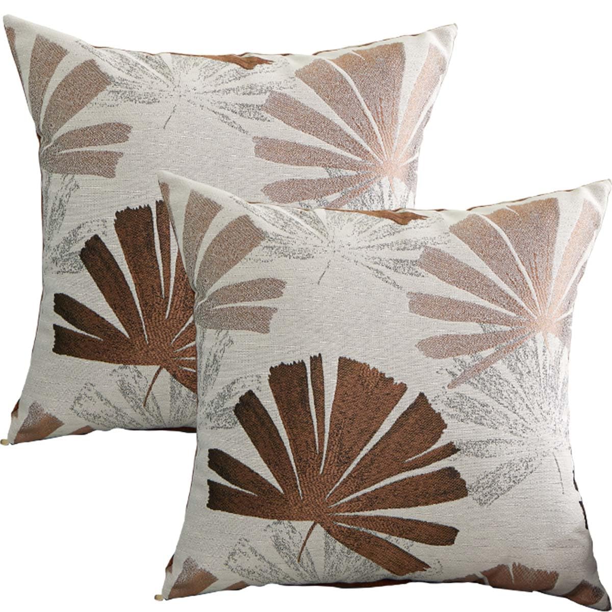 Tennove Cushion Covers 55x55cm Decorative Throw Pillow Covers Set of 2 Tropic Leaf Square Soft Cushion Cases Home Decor Pillowcases for Bedroom Couch Sofa, Brown — image 1