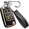 Cacacar for Chevy Key Fob Cover with Keychain, Premium TPU Full Protection Key Fob Case for Chevrolet Equinox Camaro Cruze Malibu Sonic Buick Terrain (5 buttons Black)