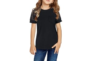 SIMTUOR Girls Summer Short Sleeve Shirts Lace Casual Cute Crew Neck Solid Color Blouses Tops Sizes 6-15 Years
