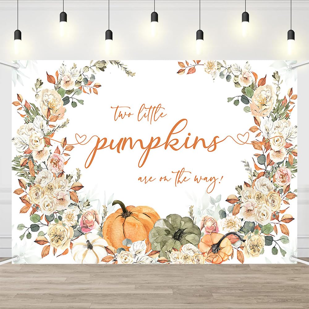 Photo 1 of AIBIIN 7x5ft Fall Pumpkin Baby Shower Backdrop Two Little Pumpkins are On The Way Photography Background
