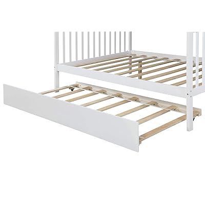 Buy Twin Over Full Bunk Bed With Trundle And Stairway Wood Bunk Bed Frame With Storage Shelves For Kids Teens Can Separated To 3 Beds No Box Spring Needed White Online In