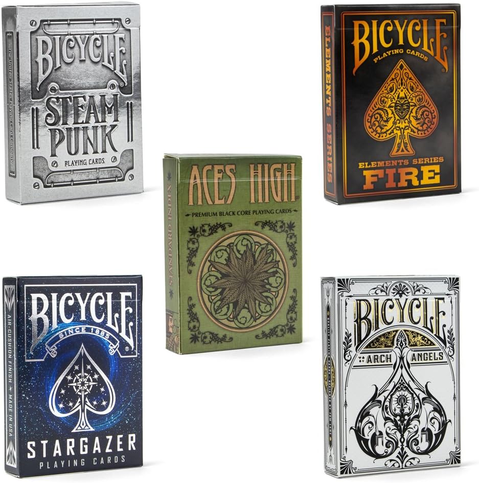 Bicycle Playing Card Collector's Cache Archangels, Stargazer, Fire, Steampunk, and Brybelly Aces High Green Cards