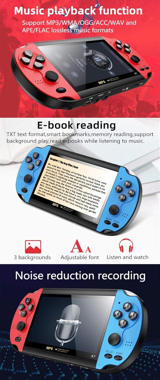 HLF 4.3 inch Dual Joystick Color Video Game Console Built-in 3000 Games Support Arcade CPS/neogeo/gba/gbc/gb/SFC/fc/sega Video Music AV Out Rechargeable Lithium Battery (Bluered): Toys & Games