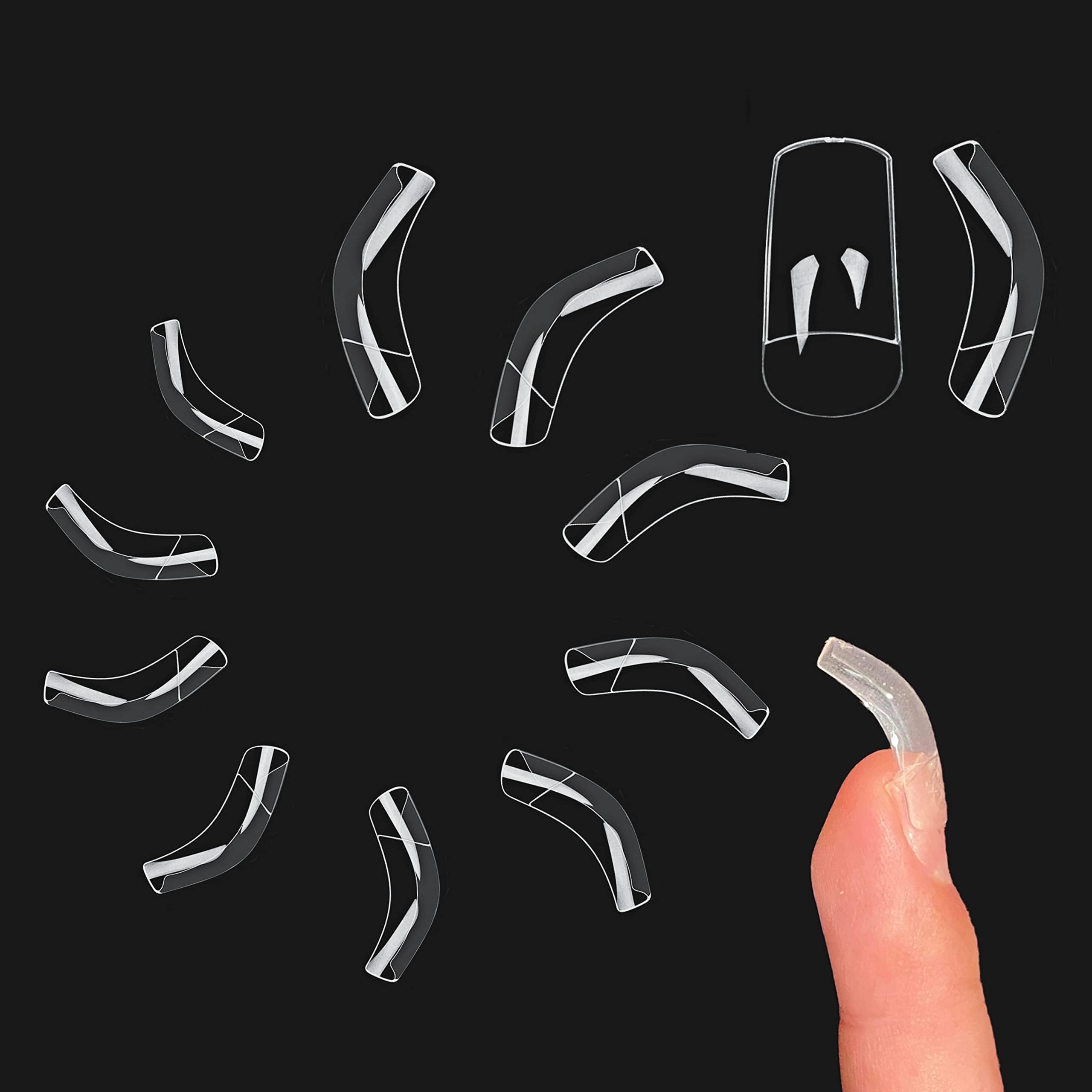 NOVO OVO Halloween 500 pcs Hawk Curved Eagle Claw Transparent Clear Cystal Extra Super Extreme Deep Curve Half Cover Short Square Tapered False Nail Extension Tips Acrylic Nail 10 Sizes in Bag for DIY — image 1
