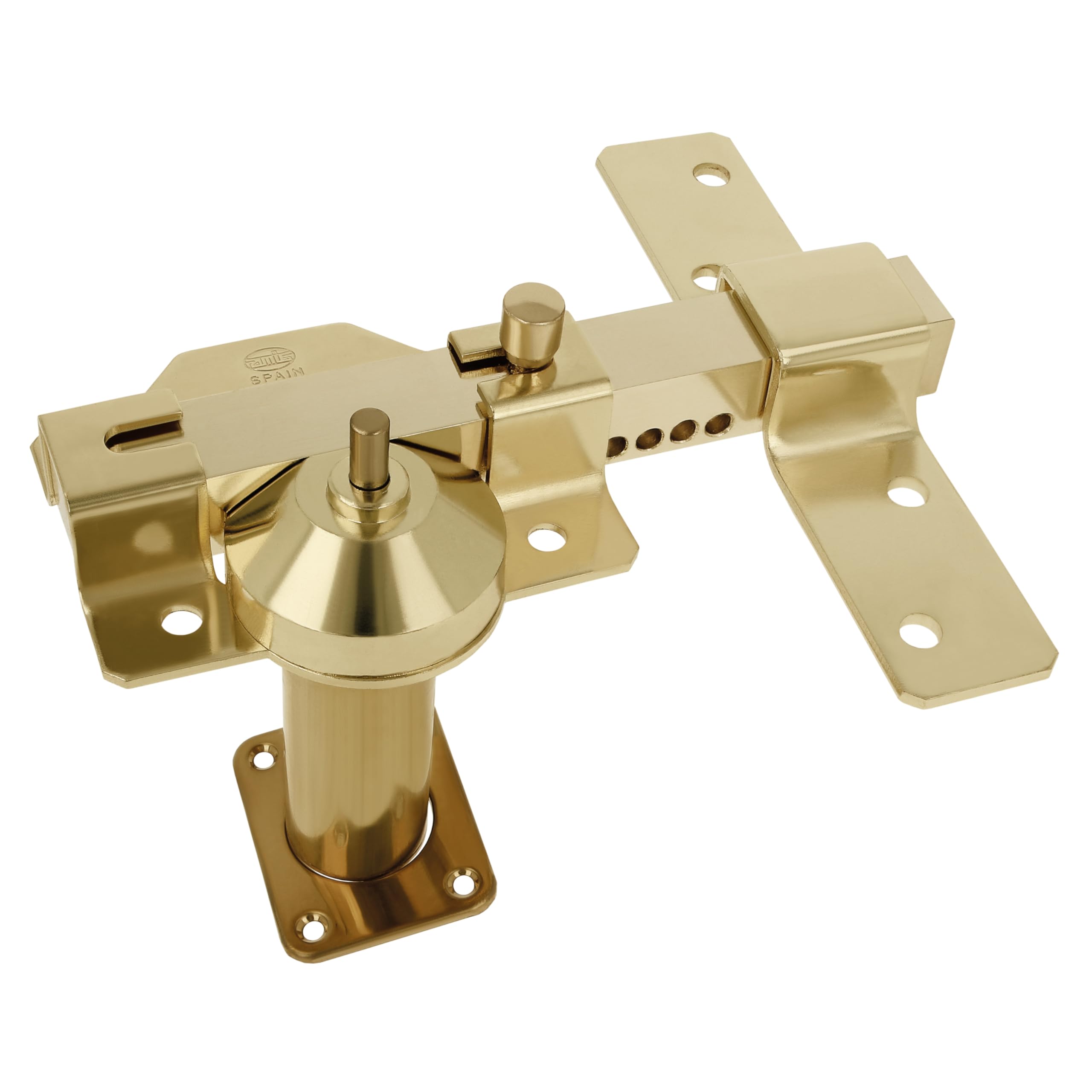 Amig - Surface-Mounted Bolt for Doors with Security Cylinder and Opening Latch | Steel | Gold Colour | 70 mm Cylinder | Includes 5 Dimple Keys | 88 x 153 mm