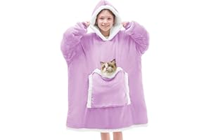 JOYWOO Purple Kids Wearable Blanket Hoodie,Oversized Cat lovers Hoodie Blanket for kids & Teens,Birthday Gifts for Girl Boys,Warm Cozy Fuzzy Sherpa Fleece Sweatshirt Blanket Giant Pocket Gifts,Purple