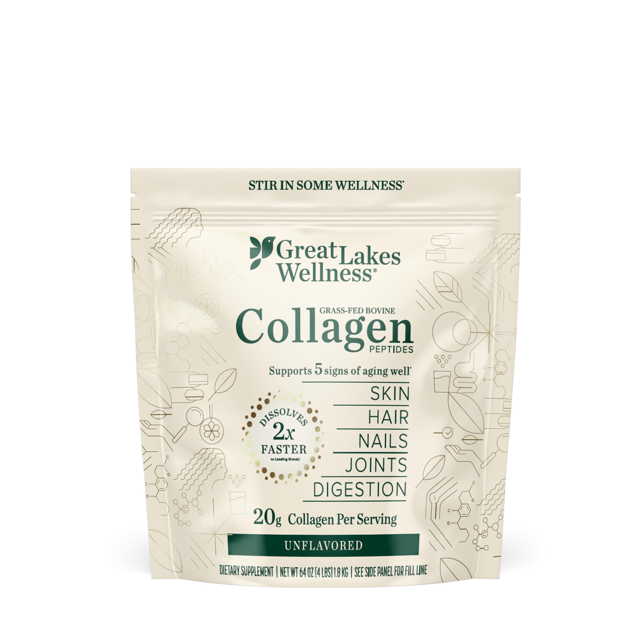 Great Lakes Wellness Collagen Peptides Powder for Skin, Hair, Nails, Joints & Digestion - Unflavored - Quick Dissolve Hydrolyzed, Non-GMO, Keto, Kosher - 4 lb. Value Pouch Image