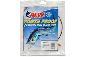 AFW Tooth Proof Stainless Steel Single Strand Hard Leader Wire - Bright and Camo for Shark, Barracuda, King Mackerel, Wahoo, Snook Bite Protection for Toothy Critters, Rigging Baits and Lures