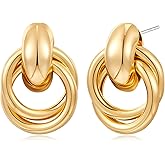 CUFELMU Gold Geometric Drop Dangle Earrings for Women Stud Small Twisted Link Earrings 14K Gold Plated Jewelry Gifts