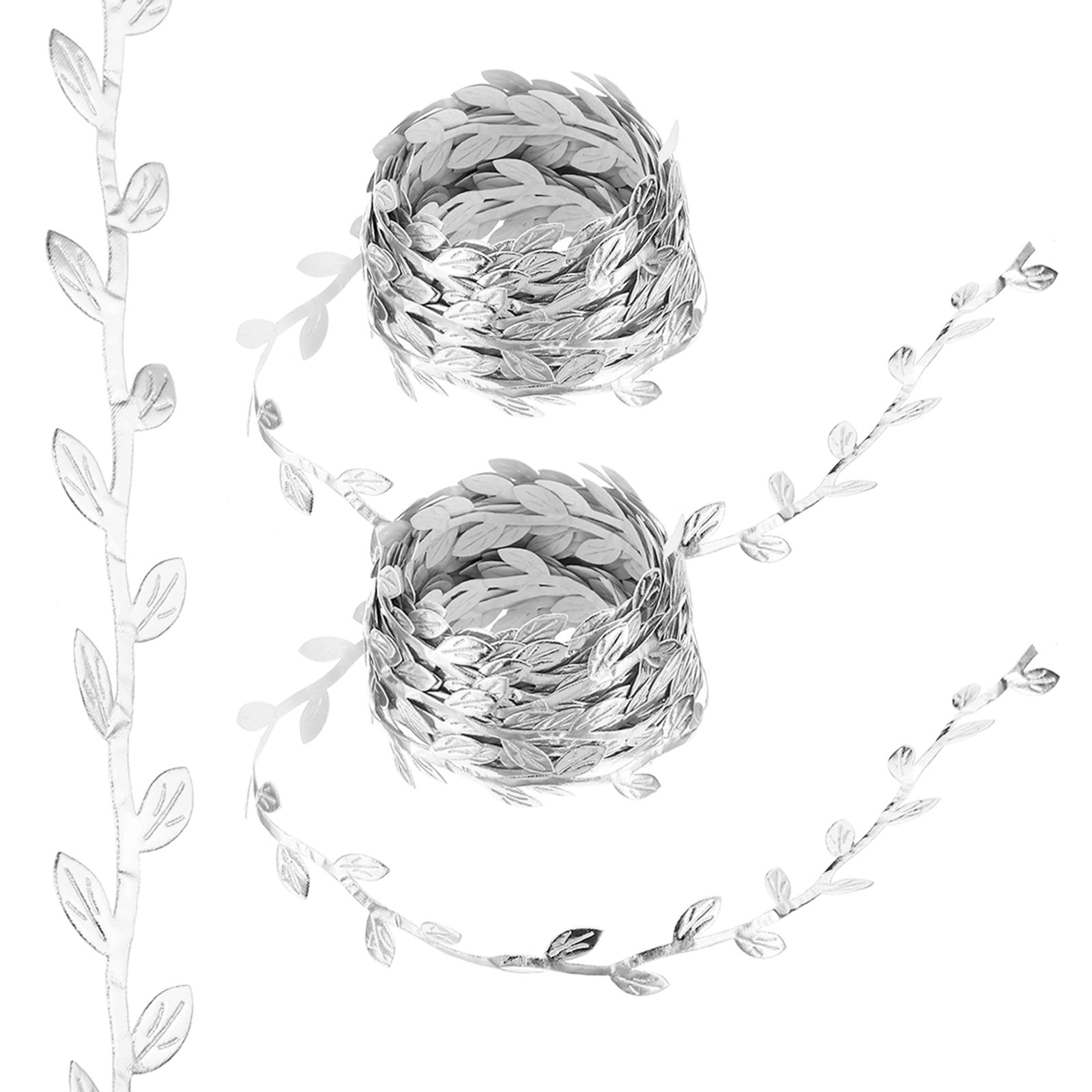 PATIKIL 22 Yards Silver Leaf Ribbon, Leaves Trim Rope Artificial Leaf String for Christmas Wreath Making Gift Wrapping Wedding Decoration, Style 8