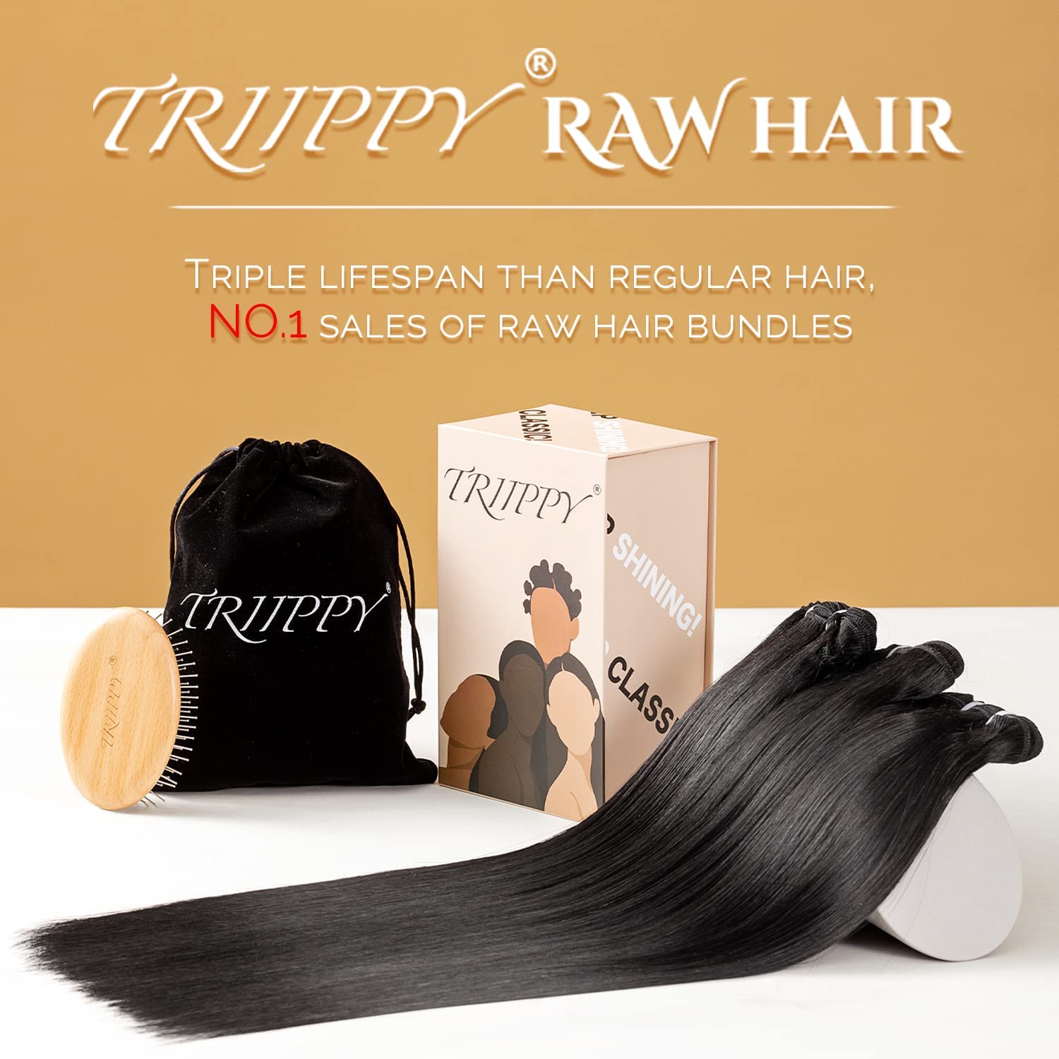 TRIIPPY Straight Bundles Human Hair,100% Raw Cambodian Hair Sew Weave 3 Bundles,Triple The Lifespan Over Regular Virgin Hair Bundle,No.1 Raw Hair Brand On Amazon(16 18 20 Inches,Natural Color)