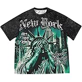 SHENHE Men's Y2K Letter Graphic T Shirts Short Sleeve Crew Neck Punk Vintage Tee Tops Streetwear