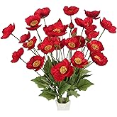 ICBOX Red Poppy Flowers Artificial,8PCS Faux Poppy Flowers 23.2in Silk Poppies with Stems for Wedding Bouquet Party Table Centerpiece Arrangement Home Decor(Red)