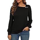 Buauty Long Sleeve Shirts for Women Asymmetric Neck Tunic Tops Decorative Buttons Fall Clothes Work Business Blouses