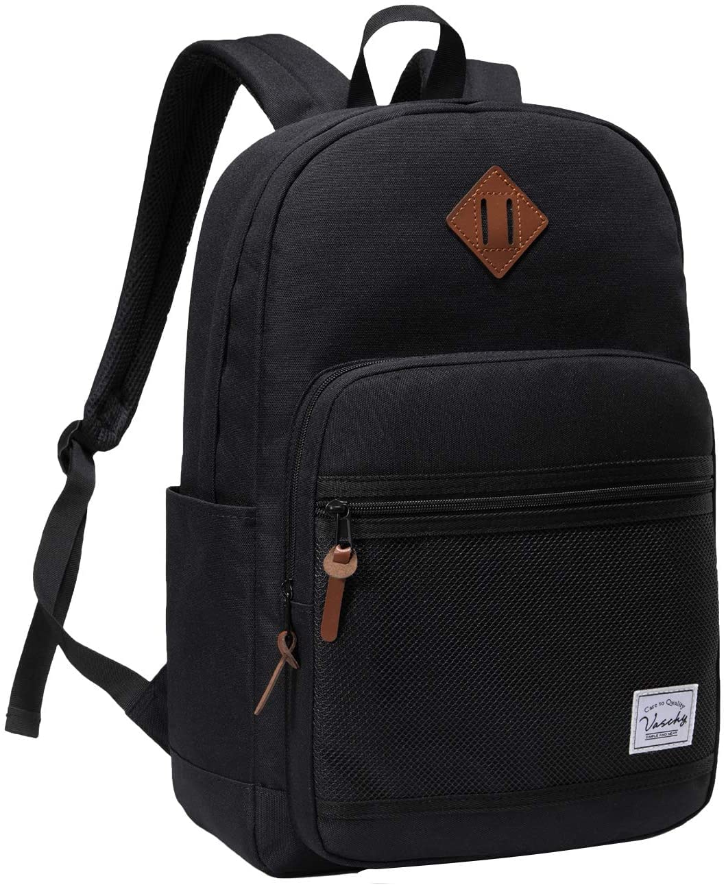 VASCHY Backpack Mens, Lightweight School Bag for Boys and Girls Water Resistant School Backpack for Womens Casual Rucksack with Secured Rear Pocket for Work,College,Travel,Sports(Black)