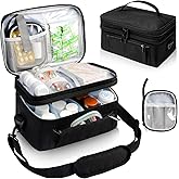 Tesuko Medicine Bag for Traveling with Portable Small Pouch, Double Layer Pill Bottle Organizer Storage Case with Lockable Zippers, Carrying Medication Travel Case with Shoulder Strap (BAG ONLY) Black