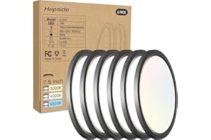 HEPSIDE 6PACK LED Flush Mount Ceiling Light, 3CCT Selectable 3000K-4000K-6500K & 100W Equivalent Modern Kitchen Ceiling Light Fixture 15W 1500Lm 7.5 Inch for Bathroom Closet Bedroom Hallway,NOT-DIMMABLE