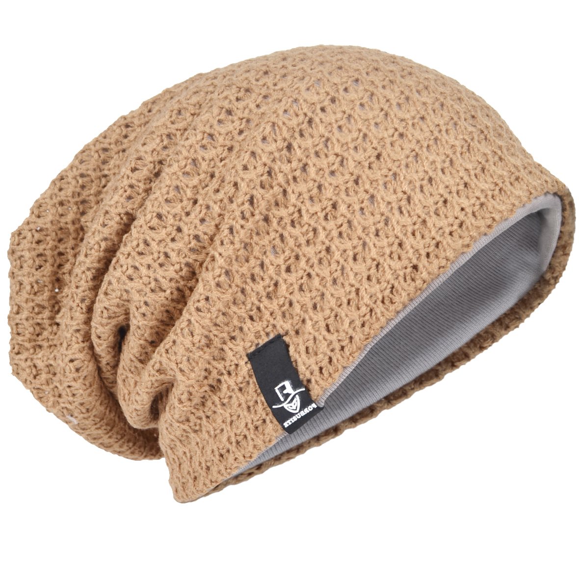 Men Oversize Beanie Slouch Skull Knit Large Baggy Cap Ski Hat B08 (Beige)