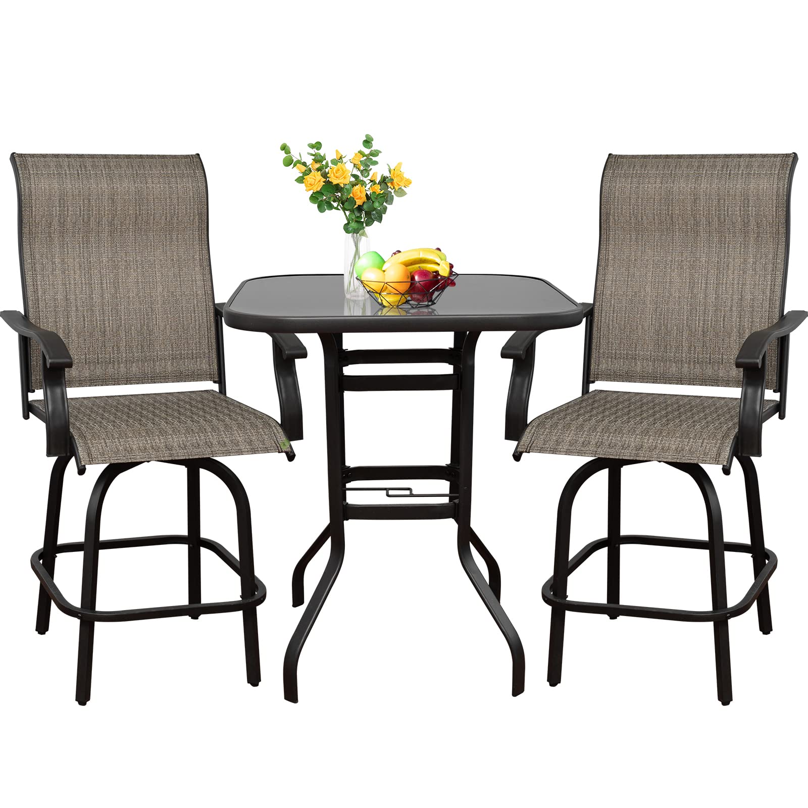 3 PC Outdoor Swivel Bar Sets, All Weather Height