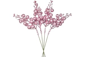 DearHouse 14 Pack Christmas Glitter Berries Stems, 7.8Inch Artificial Christmas Picks for Christmas Tree Ornaments, DIY Xmas Wreath, Crafts, Holiday and Home Decor (Pink)