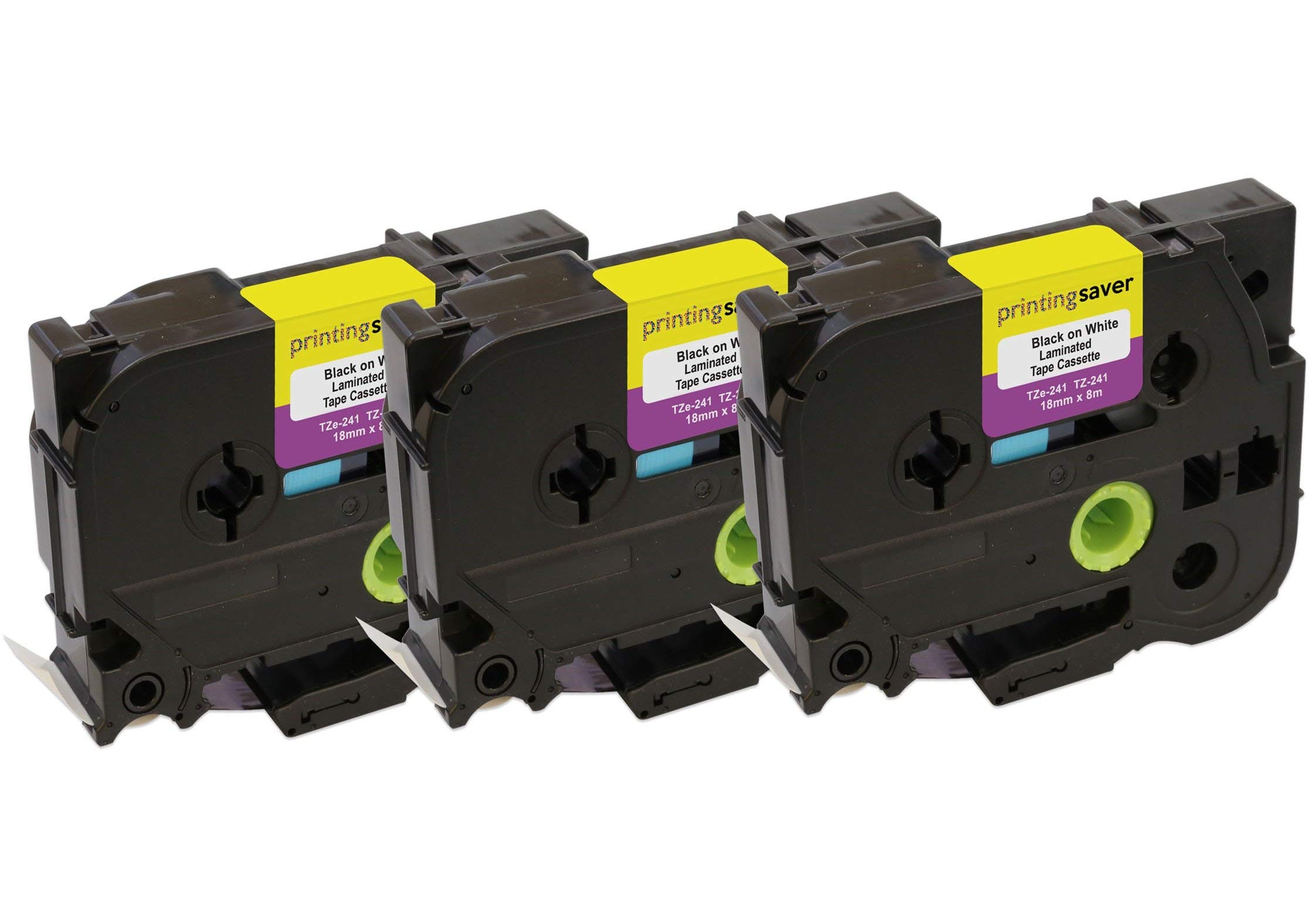 3 Compatible TZe-241 TZ-241 18mm x 8m Black on White Laminated Tapes for P-Touch Label Printers