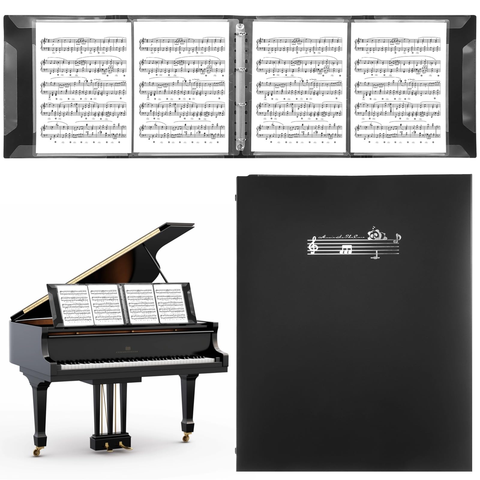 Photo 1 of Sheet Music Folder, 4 Pages Expand Piano Sheet Music Binder, Hold 64 Pages A4-Size Sheets, Writable Choir Folder for Holding Sheet Music and Storing Files