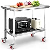 Vevor Mophorn Stainless Steel Work Table 36x24 Inch with 4 Wheels, Casters Heavy Duty Food Prep Worktable for Commercial Kitchen Restaurant, Silver