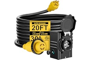 FILLUCK 20FT 30 Amp Generator Cord with Pre-Drilled Power Inlet Box,Heavy Duty Generator Power Cord 4 Prong,125/250V,NEMAL14-30P/14-30R,Waterproof,ETL Listed,Home/RV Power Supply
