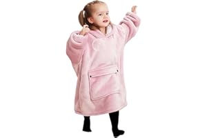 KFUBUO Wearable Blanket Hoodie for Kids Toddlers Sherpa Blanket Sweatshirt With Pocket Cute Hoodies 2-6 Year Old Girl Cute Birthday Gifts Pink