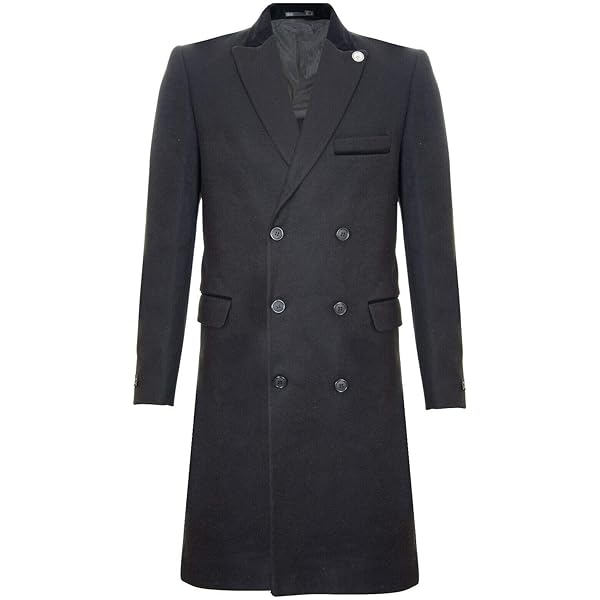 TruClothing Mens 3/4 Long Double Breasted Overcoat Jacket Wool