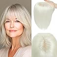 ELEVAVE Hair Toppers for Women Real Human Hair, 360° 3D Cover Wispy Bangs Hair Pieces for Women (White Blonde)